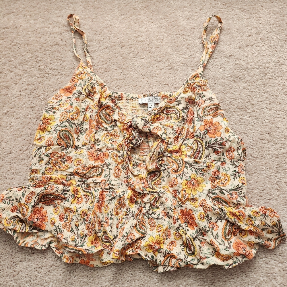 Patrons of Peace Floral Paisley Camisole in Cream and Orange